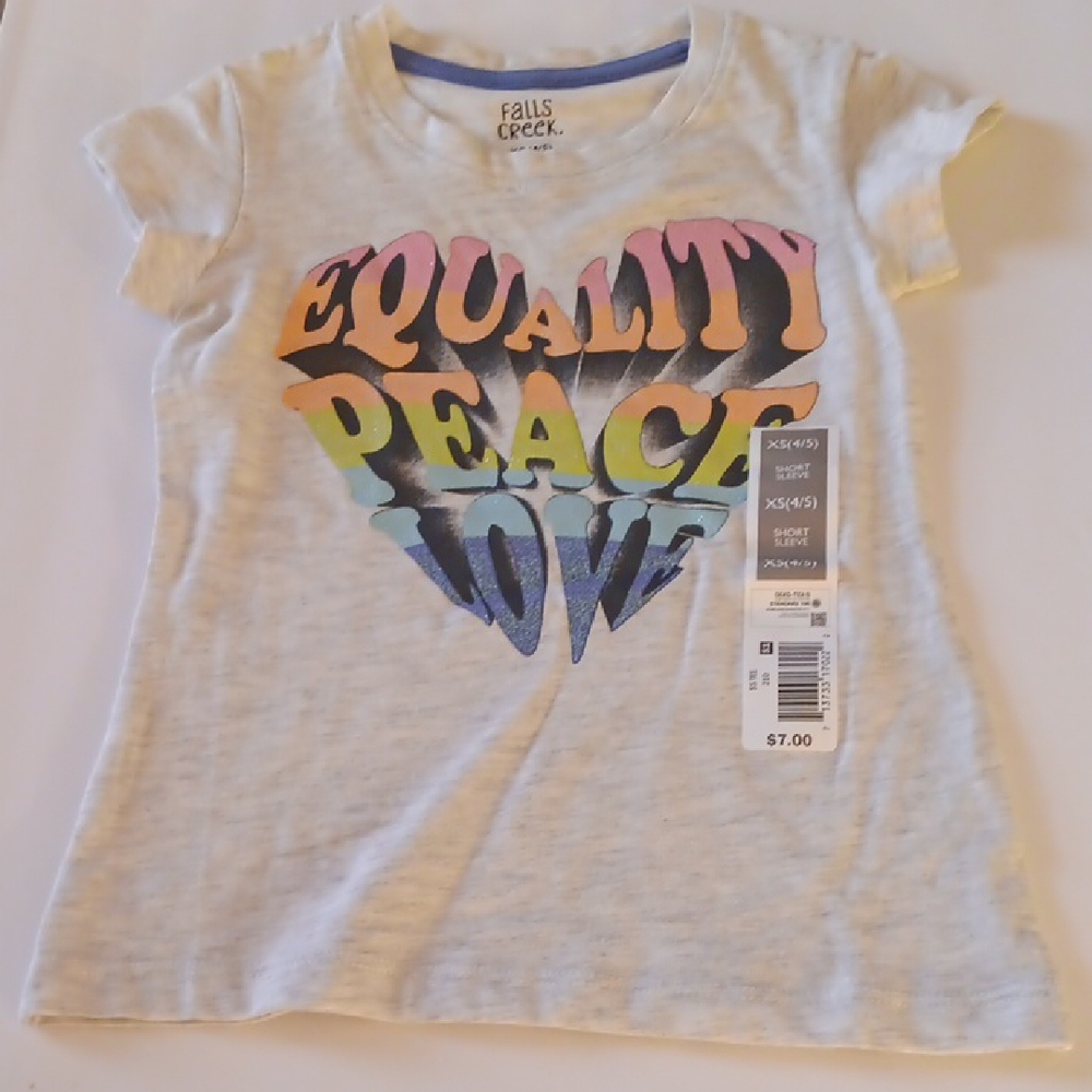 Falls Creek Light Gray Short Sleeve Tee with Colorful EQUALITY PEACE LOVEGraphic